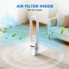 MyDepot 41" Bladeless Tower Fan with Built-in Air Filter, 80°Oscillating Quiet Fan for Bedroom, 8 Speeds, 8H Timer, Remote Control, LED Display, Easy to Clean, Home & Office
