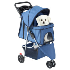 MyDepot 3 Wheels Pet Stroller for Small Dogs and Cats – Foldable Dog Stroller with Mesh Windows, Storage Basket & Cup Holder, Lightweight & Durable Pet Carrier for Travel, Outdoor Use