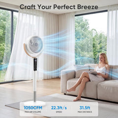 MyDepot Fan for Bedroom, 1050CFM Pedestal Air Circulator, Standing Fans with DC Motor, 15 Speeds & 5 Modes, 120° Omni Oscillation, Digital Display & Remote, 12H Timer, Adjustable Height