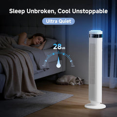 MyDepot Tower Fan for Bedroom, 28dB Quiet Floor Standing Fan with Remote, 12H Timer, 5 Speeds, 4 Modes, LED Display, Portable Bladeless Oscillating Cooling Fan for Indoor, Home, Office