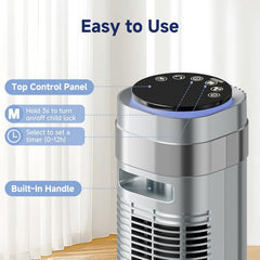 MyDepot Tower Fan for Bedroom, 28dB Quiet Floor Standing Fan with Remote, 12H Timer, 5 Speeds, 4 Modes, LED Display, Portable Bladeless Oscillating Cooling Fan for Indoor, Home, Office