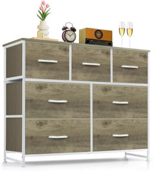 MyDepot Dresser for Bedroom with 7 Fabric Drawers, Chest Organizer Units for Clothing, Closet, Guestroom, Storage Tower with Cabinet, Metal Frame, Wooden Top, Lightweight Furniture