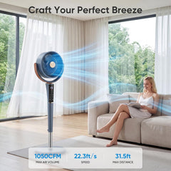 MyDepot Fan for Bedroom, 1050CFM Pedestal Air Circulator, Standing Fans with DC Motor, 15 Speeds & 5 Modes, 120° Omni Oscillation, Digital Display & Remote, 12H Timer, Adjustable Height