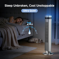 MyDepot Tower Fan for Bedroom, 28dB Quiet Floor Standing Fan with Remote, 12H Timer, 5 Speeds, 4 Modes, LED Display, Portable Bladeless Oscillating Cooling Fan for Indoor, Home, Office