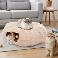 MyDepot Cat Tunnel Bed for Indoor Cats Cave Donut Play Tunnel with Soft Plush Peekaboo, Circle Cushion, Washable Multifunctional Playground Under Tree Pet Toys for Kittens, Puppy Rabbit, Ferret