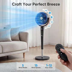 MyDepot Fan for Bedroom, 1050CFM Pedestal Air Circulator, Standing Fans with DC Motor, 15 Speeds & 5 Modes, 120° Omni Oscillation, Digital Display & Remote, 12H Timer, Adjustable Height