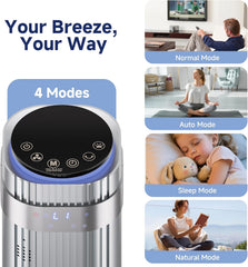MyDepot Tower Fan for Bedroom, 28dB Quiet Floor Standing Fan with Remote, 12H Timer, 5 Speeds, 4 Modes, LED Display, Portable Bladeless Oscillating Cooling Fan for Indoor, Home, Office