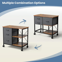 Mydepot 3-Tier Mobile File Cabinet, Printer Stand with Storage, Office Table with Drawers and Back Support Bar, Holds 110lb for Home Office