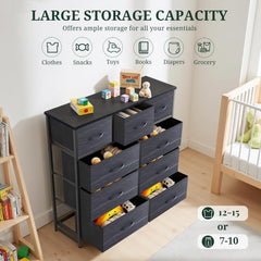 MyDepot 9 Drawer Dresser for Bedroom, Fabric Storage Organizer with Sturdy Metal Frame, Wooden Top Chest of Drawers for Closet Entryway Guest Room