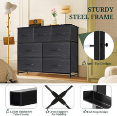 MyDepot Dresser for Bedroom with 7 Fabric Drawers, Chest Organizer Units for Clothing, Closet, Guestroom, Storage Tower with Cabinet, Metal Frame, Wooden Top, Lightweight Furniture