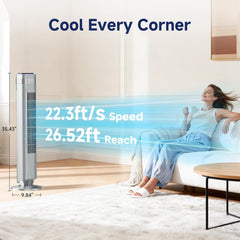 MyDepot Tower Fan for Bedroom, 28dB Quiet Floor Standing Fan with Remote, 12H Timer, 5 Speeds, 4 Modes, LED Display, Portable Bladeless Oscillating Cooling Fan for Indoor, Home, Office