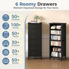 MyDepot 6 Drawers Dresser for Bedroom with Wheels, Fabric Storage Cabinet Organizer with Removable Fabric Bins, Sturdy Steel Frame for Living Room, Office, Entryway, Closets