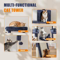 MyDepot 63 inch Cat Tree Tower, Large Multi Level Cat Climbing Tower with Condo, Natural Sisal Scratching Posts, Extended Platform, Hammock, Pet House for Indoor Cats and Kittens Play