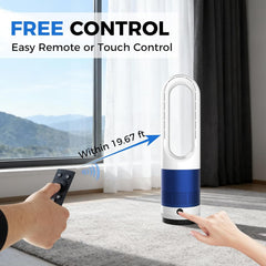 MyDepot 22" Bladeless Tower Fan with Built-in Air Filter, 80° Oscillating Quiet Fan for Bedroom, 8 Speeds, 8H Timer, Remote Control, LED Display, Easy to Clean, Home & Office, Blue/White