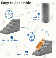 MyDepot Dog Stairs Ramp for Small Dogs and Cats, 3/4/5 Step Curved Pet Dog Steps with High-Density Foam for Puppy and Older Cats, Indoor Non-Slip Pet Ladder Ramp Stairs for Couch, High Beds, Sofa, Car