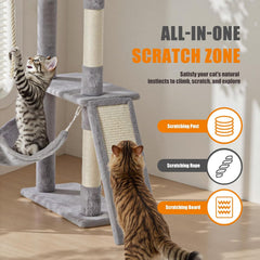 MyDepot 63 inch Cat Tree Tower, Large Multi Level Cat Climbing Tower with Condo, Natural Sisal Scratching Posts, Extended Platform, Hammock, Pet House for Indoor Cats and Kittens Play