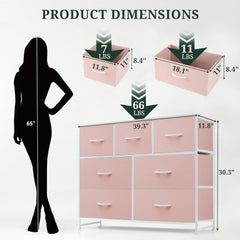 MyDepot Dresser for Bedroom with 7 Fabric Drawers, Chest Organizer Units for Clothing, Closet, Guestroom, Storage Tower with Cabinet, Metal Frame, Wooden Top, Lightweight Furniture