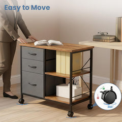Mydepot 3-Tier Mobile File Cabinet, Printer Stand with Storage, Office Table with Drawers and Back Support Bar, Holds 110lb for Home Office