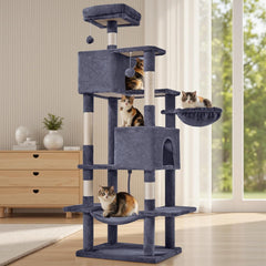 MyDepot 66 Inch Cat Tree Tower, Multi Level Cat Climbing Tower with Natural Sisal Scratching Posts, Hammock, Pet Condo for Indoor Cats and Kittens Play