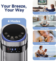 MyDepot Tower Fan for Bedroom, 28dB Quiet Floor Standing Fan with Remote, 12H Timer, 5 Speeds, 4 Modes, LED Display, Portable Bladeless Oscillating Cooling Fan for Indoor, Home, Office
