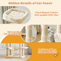 MyDepot 66 Inch Cat Tree Tower, Multi Level Cat Climbing Tower with Natural Sisal Scratching Posts, Hammock, Pet Condo for Indoor Cats and Kittens Play
