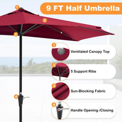 MyDepot Half Umbrella Outdoor Patio,9FT scalloped Patio Umbrella with Easy Crank, Sun Half Patio Umbrella for Patio, Market, Garden, Balcony