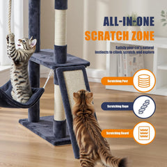 MyDepot 63 inch Cat Tree Tower, Large Multi Level Cat Climbing Tower with Condo, Natural Sisal Scratching Posts, Extended Platform, Hammock, Pet House for Indoor Cats and Kittens Play