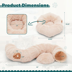 MyDepot Cat Tunnel Bed for Indoor Cats Cave Donut Play Tunnel with Soft Plush Peekaboo, Circle Cushion, Washable Multifunctional Playground Under Tree Pet Toys for Kittens, Puppy Rabbit, Ferret