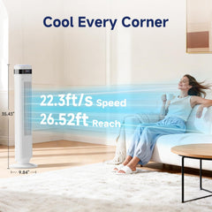 MyDepot Tower Fan for Bedroom, 28dB Quiet Floor Standing Fan with Remote, 12H Timer, 5 Speeds, 4 Modes, LED Display, Portable Bladeless Oscillating Cooling Fan for Indoor, Home, Office