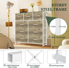 MyDepot 9 Drawer Dresser for Bedroom, Fabric Storage Organizer with Sturdy Metal Frame, Wooden Top Chest of Drawers for Closet Entryway Guest Room