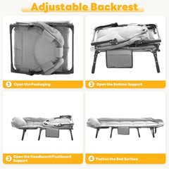 MyDepot Camping Cot for Adults, 6 Angle Adjustable Folding Camping Bed with Mattress, Foldable Camping Bed for Camp, Office, Outdoor, Lightweight Camping Cot with Carry Bag Supports 450 lbs