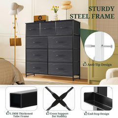 MyDepot 9 Drawer Dresser for Bedroom, Fabric Storage Organizer with Sturdy Metal Frame, Wooden Top Chest of Drawers for Closet Entryway Guest Room