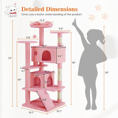 MyDepot 54 Inch Cat Tree Tower, Multi-Level with Cat Scratching Post, Indoor Cat Condo with Climbing Ladder, Plush Toy, Play House for Cat