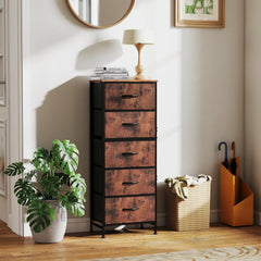 MyDepot Nightstand with 5 Drawers Bedside Table with Removable Fabric Bins Sturdy Steel Frame Wood Top Organizer Furniture for Bedroom Closet Living Room