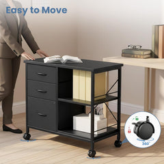 Mydepot 3-Tier Mobile File Cabinet, Printer Stand with Storage, Office Table with Drawers and Back Support Bar, Holds 110lb for Home Office