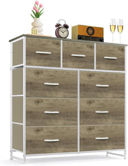MyDepot 9 Drawer Dresser for Bedroom, Fabric Storage Organizer with Sturdy Metal Frame, Wooden Top Chest of Drawers for Closet Entryway Guest Room