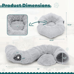 MyDepot Cat Tunnel Bed for Indoor Cats Cave Donut Play Tunnel with Soft Plush Peekaboo, Circle Cushion, Washable Multifunctional Playground Under Tree Pet Toys for Kittens, Puppy Rabbit, Ferret