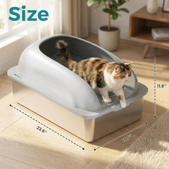 MyDepot Stainless Steel Litter Box with Lid, Metal Litter Box with Cat Litter Mat,Extra Large Enclosed Cat Litter Boxes for Multiple Cats, Anti-Leakage,Non-Stick, Easy to Clean, Included Mat, Scoop