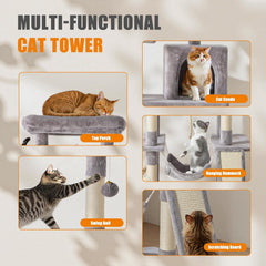 MyDepot 63 inch Cat Tree Tower, Large Multi Level Cat Climbing Tower with Condo, Natural Sisal Scratching Posts, Extended Platform, Hammock, Pet House for Indoor Cats and Kittens Play