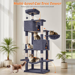 MyDepot 66 Inch Cat Tree Tower, Multi Level Cat Climbing Tower with Natural Sisal Scratching Posts, Hammock, Pet Condo for Indoor Cats and Kittens Play