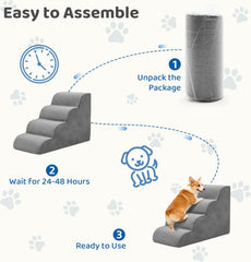 MyDepot Dog Stairs Ramp for Small Dogs and Cats, 3/4/5 Step Curved Pet Dog Steps with High-Density Foam for Puppy and Older Cats, Indoor Non-Slip Pet Ladder Ramp Stairs for Couch, High Beds, Sofa, Car