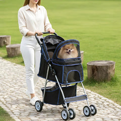 MyDepot 4 Wheels Pet Stroller for Small Dogs and Cats – Foldable Dog Stroller with Mesh Windows, Storage Basket & Cup Holder, Lightweight & Durable Pet Carrier for Travel, Outdoor Use