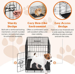 MyDepot Single Door Dog Crate, Metal Pet Kennel with Secure Lock, Foldable Design, Removable Tray for Easy Cleaning, Portable Puppy Cage for Small Dogs, Ideal for Training & Travel