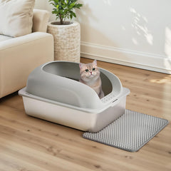 MyDepot Stainless Steel Litter Box with Lid, Metal Litter Box with Cat Litter Mat,Extra Large Enclosed Cat Litter Boxes for Multiple Cats, Anti-Leakage,Non-Stick, Easy to Clean, Included Mat, Scoop