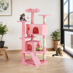 MyDepot 54 Inch Cat Tree Tower, Multi-Level with Cat Scratching Post, Indoor Cat Condo with Climbing Ladder, Plush Toy, Play House for Cat