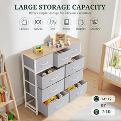 MyDepot 9 Drawer Dresser for Bedroom, Fabric Storage Organizer with Sturdy Metal Frame, Wooden Top Chest of Drawers for Closet Entryway Guest Room