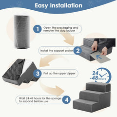 MyDepot Dog Stairs for Small and Medium Dogs, 3/4/5 Step Pet Steps with High-Density Foam, Indoor Non-Slip Pet Ramp for Puppy and Older Dogs Cats, Dog Bed Stairs for Couch and Sofa, Grey