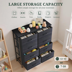 MyDepot 8-Drawer Dresser for Bedroom, Anti-Tip Tall Storage Organizer Chest of Drawers with Wooden Top and Metal Frame Fabric Bins for Closet, Living Room, Hallway, Entryway