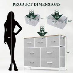 MyDepot Dresser for Bedroom with 7 Fabric Drawers, Chest Organizer Units for Clothing, Closet, Guestroom, Storage Tower with Cabinet, Metal Frame, Wooden Top, Lightweight Furniture