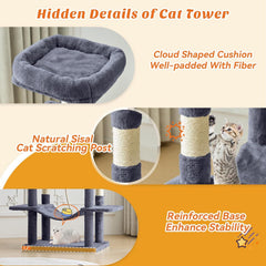 MyDepot 66 Inch Cat Tree Tower, Multi Level Cat Climbing Tower with Natural Sisal Scratching Posts, Hammock, Pet Condo for Indoor Cats and Kittens Play
